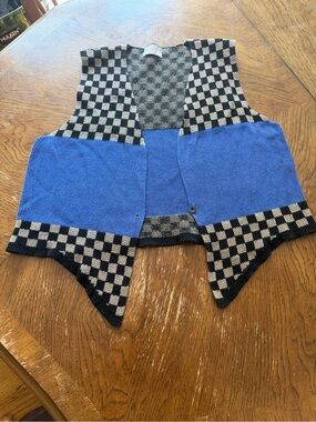 Checkerboard Knit Vest with Royal Blue Panel - Women's Layering Vest